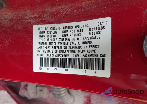 2017 Honda Accord Sport z USA, uszkodzony, nr VIN 1HGCR2F53HA296964